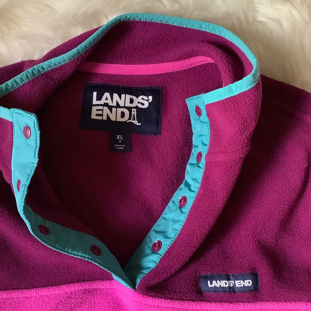 Lands End Womens Fleece 1/4 SnapButton Size XL 18 Long Sleeve Oeko-Tex Pullover - Picture 1 of 11